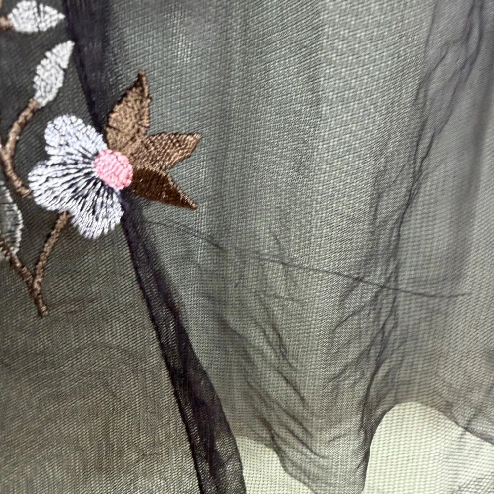 Floral Embroidered Sheer Mesh Top Short Sleeve Forest Fairy Whimsigoth Large